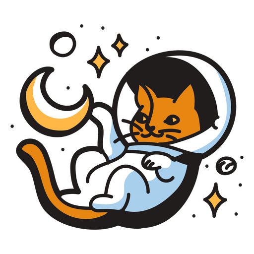 Gato em traje espacial sentado na lua Desenho PNG