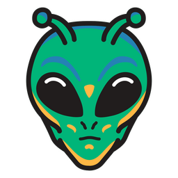 Desenho de um alienígena verde com olhos azuis.