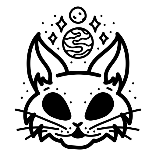 Design de gato místico com elementos planetários Desenho PNG