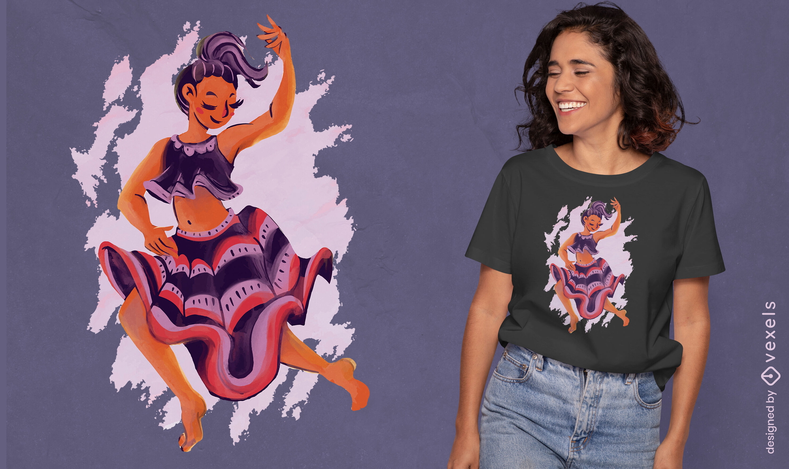 Diseño de camiseta de mujer bailando mística