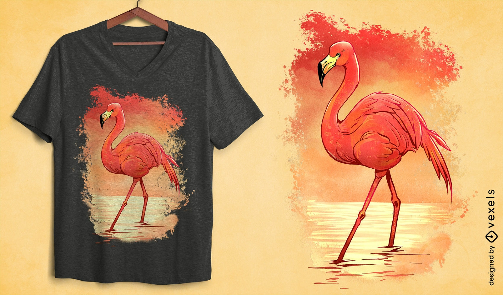 Design de camiseta de pintura de flamingo