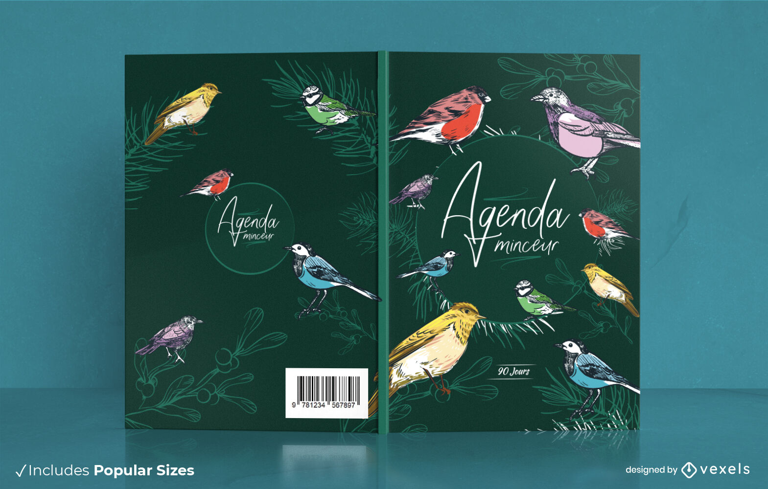 Design de capa de livro de animais de pássaros coloridos