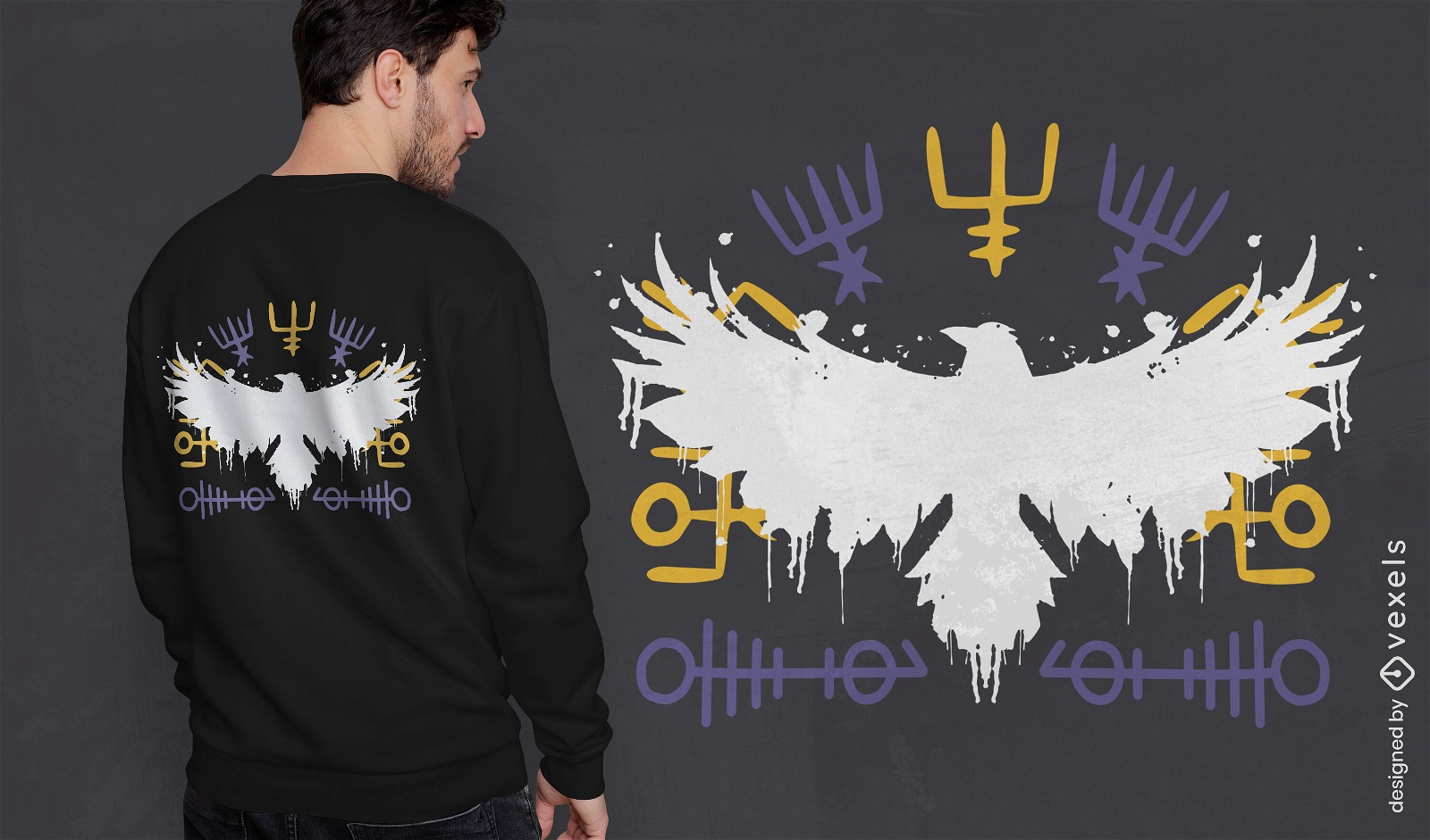 Diseño de camiseta de cuervo vikingo