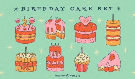 Conjunto de ilustração de bolo de aniversário