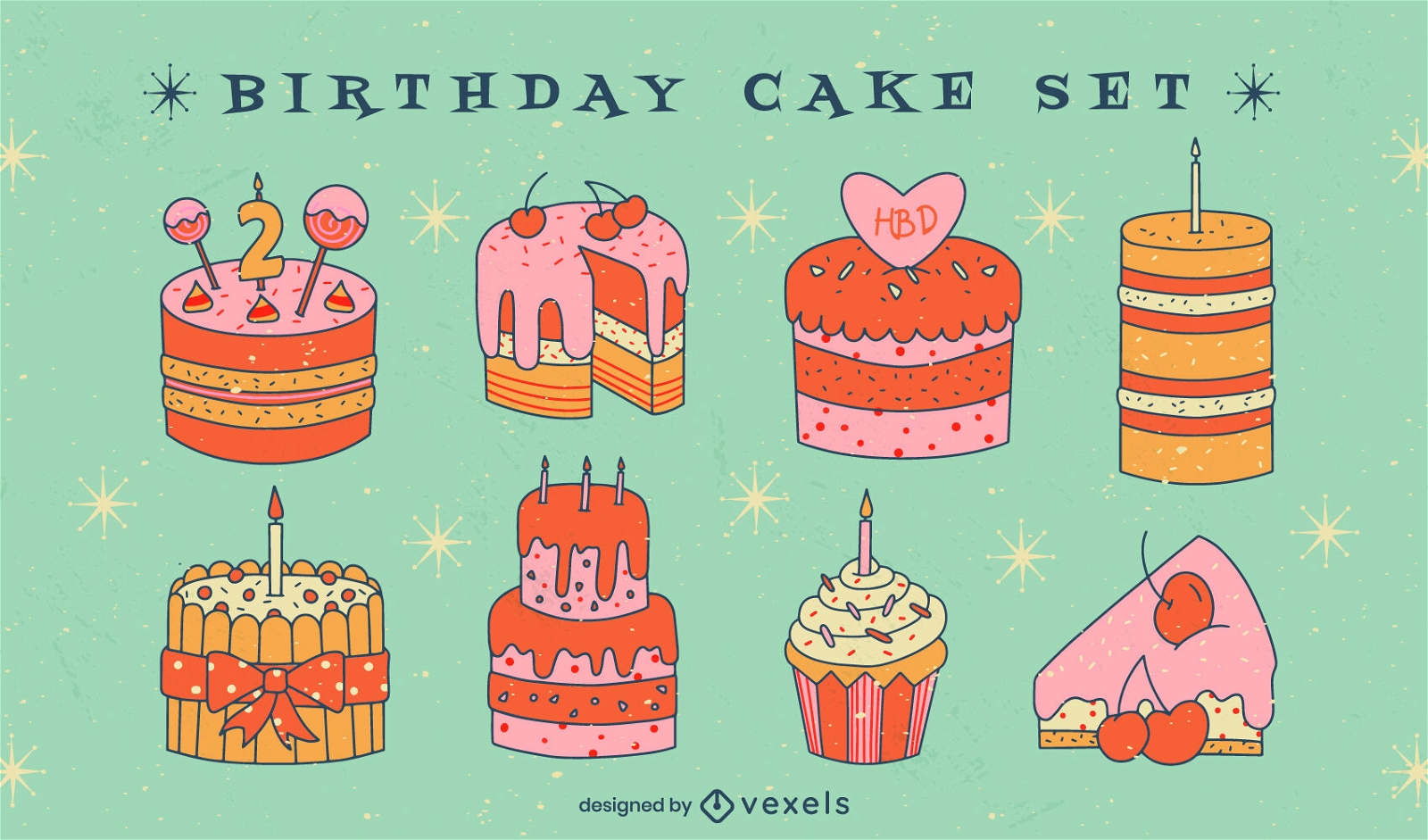 Conjunto de ilustração de bolo de aniversário