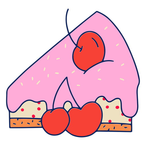 Slice of pink cake with cherries on it PNG Design