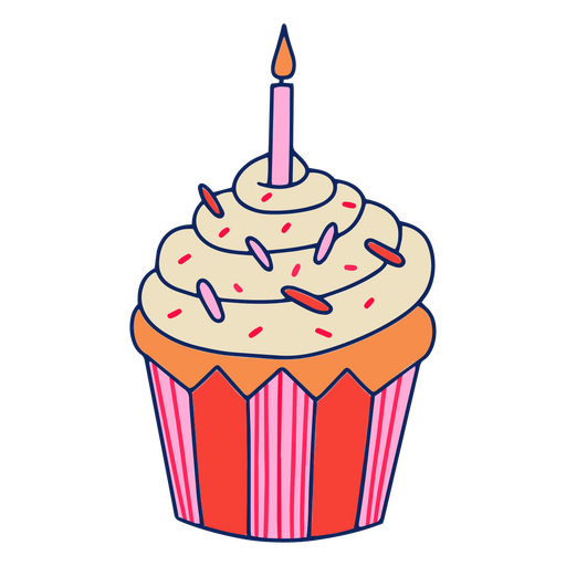 Cupcake with a pink candle on it PNG Design