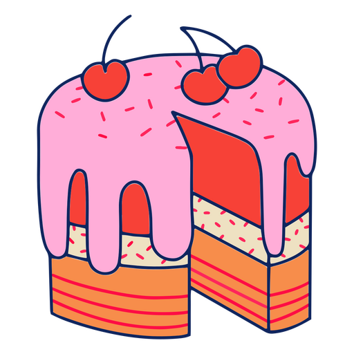 Pedaço de bolo com glacê e cerejas Desenho PNG