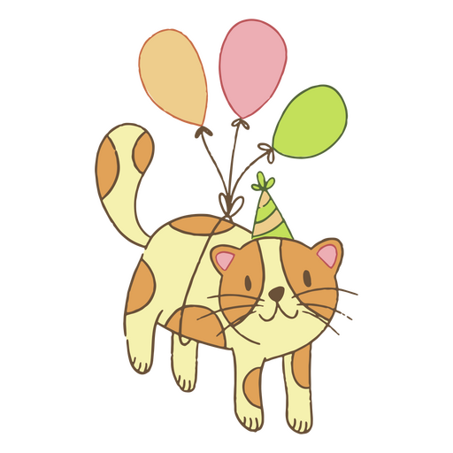 Traço de cor de gato de aniversário Desenho PNG