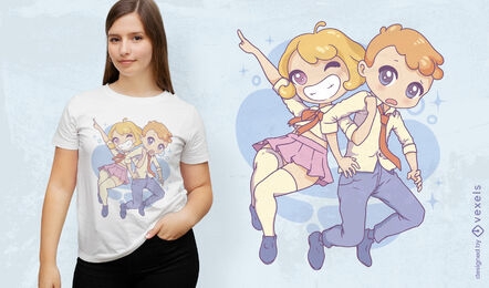 Design de camiseta de casal de anime Chibi