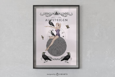 Circus woman and birds poster design