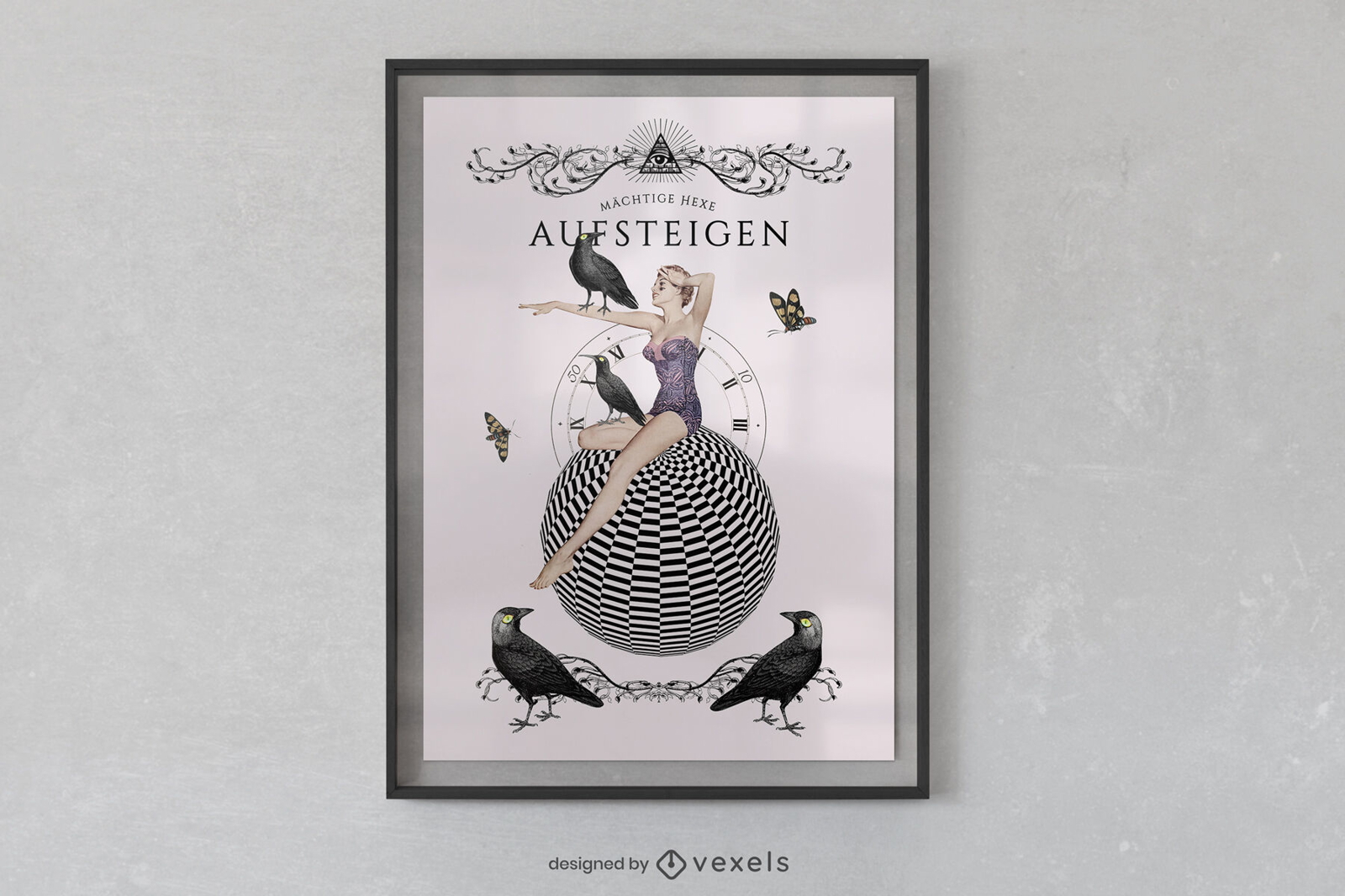Design de cartaz de mulher e pássaros de circo