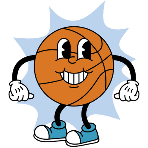 Dibujos animados retro de pelota de baloncesto