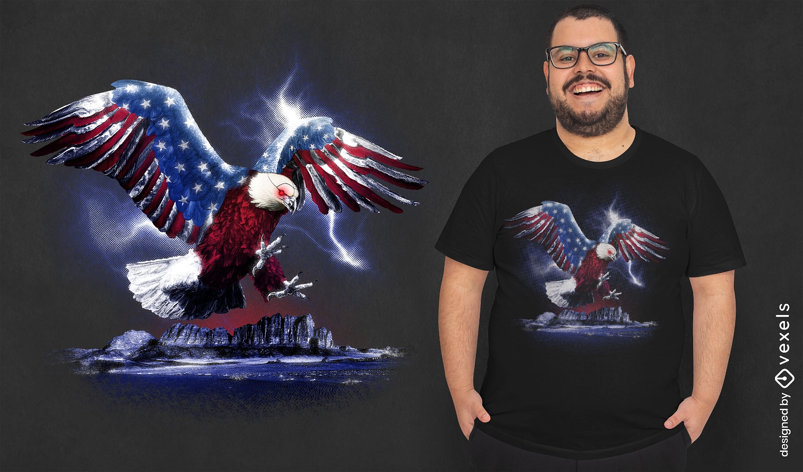 Diseño de camiseta de águila cyborg americana