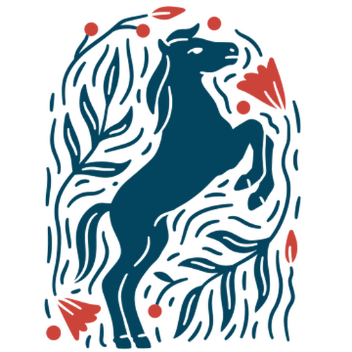 Illustration eines Pferdes mit Blumen im Hintergrund PNG-Design