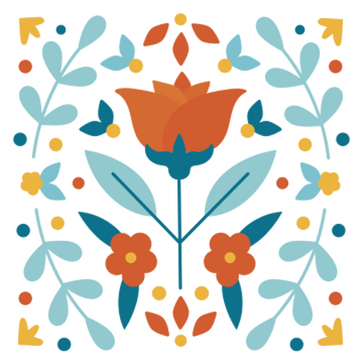 Desenho floral laranja e azul Desenho PNG