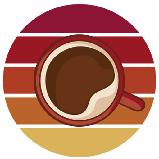 Cup of coffee on a red, orange and yellow striped background PNG Design