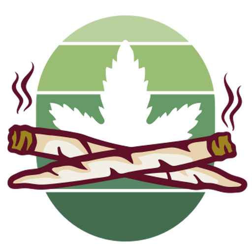 Logo con dos porros y una hoja de cannabis. Diseño PNG