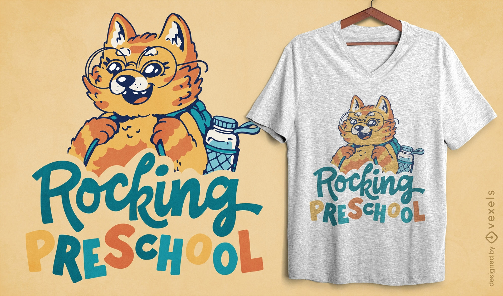 Diseño de camiseta de gato preescolar mecedora