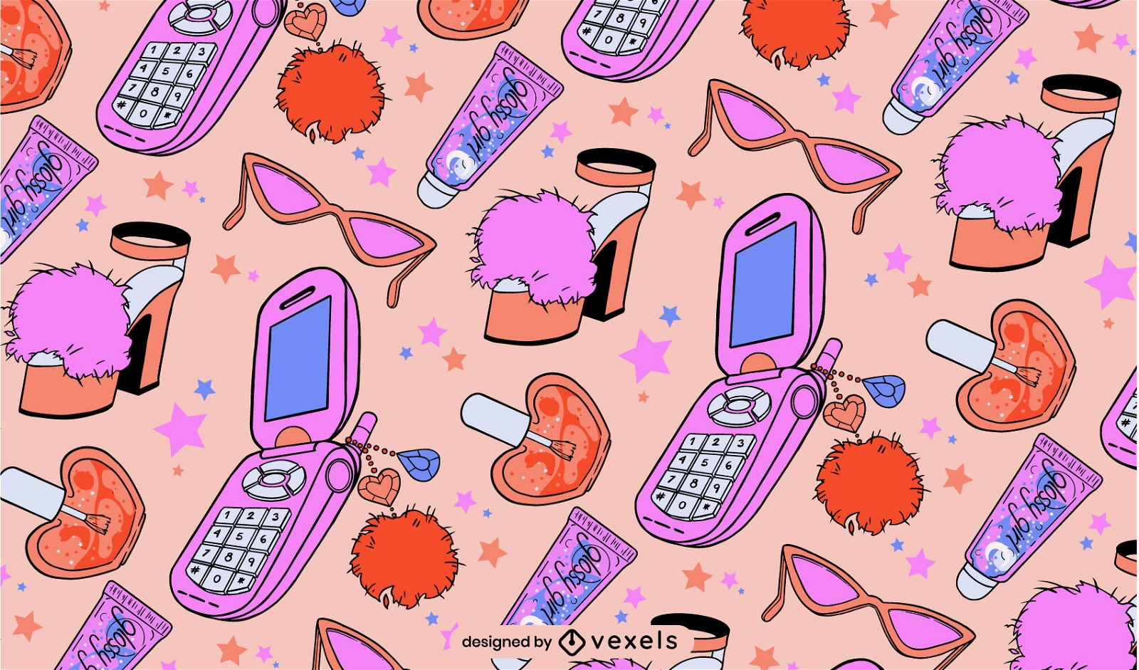 Diseño de patrón y2k de teléfono celular rosa