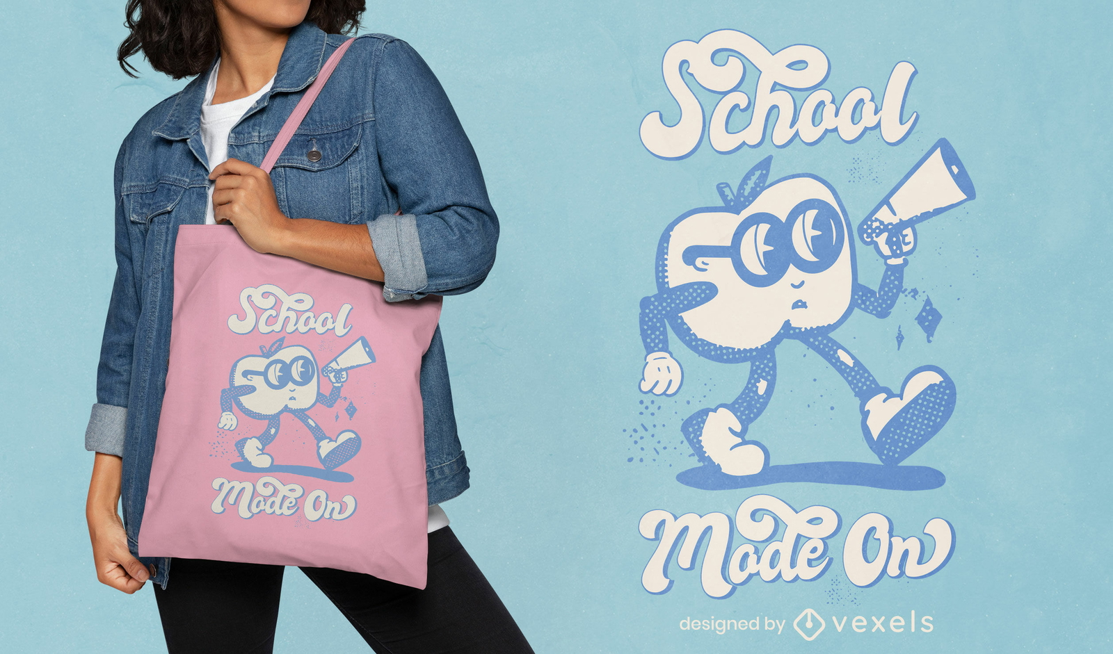 Diseño de bolso tote de regreso a la escuela de Apple