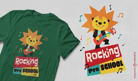 Design de camiseta de guitarrista de leão pré-escolar balançando