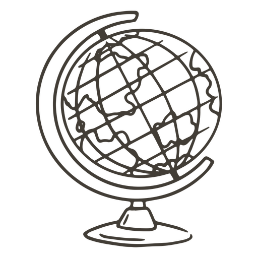 Black and white illustration of a globe PNG Design