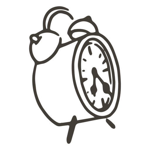 Black and white drawing of an alarm clock PNG Design
