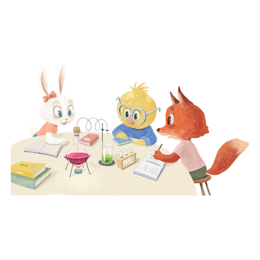 Cute animals studying science PNG Design