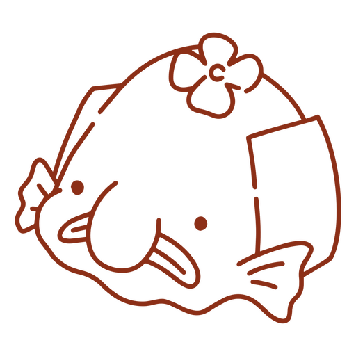 Imagem de desenho animado de um peixe com uma flor na cabeça Desenho PNG