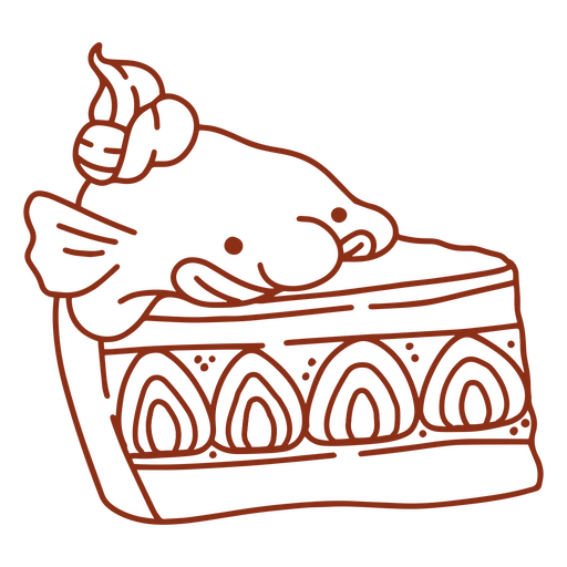 Desenho de um pedaço de bolo com um peixe-bolha Desenho PNG