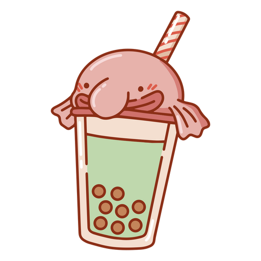 Kawaii-Boba-Getränk mit Klecksfisch-Charakter PNG-Design