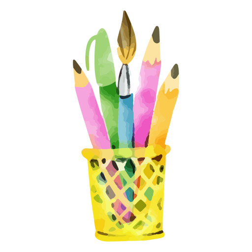 Watercolor pencils in a basket PNG Design
