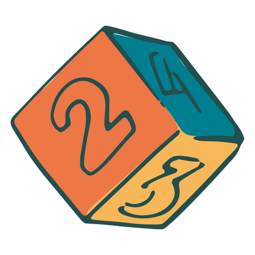 Cubo azul y naranja con el número 2 Diseño PNG