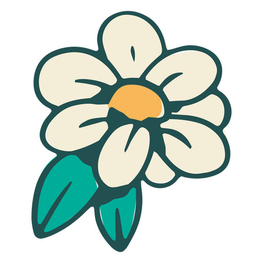 White flower with green leaves PNG Design