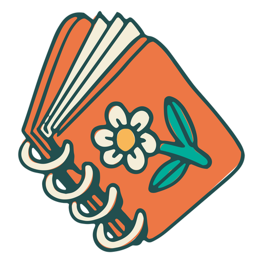 Libro naranja con una flor. Diseño PNG