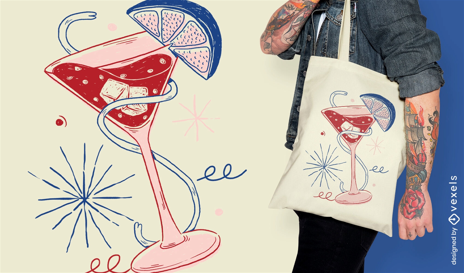 Cocktail drink doodle food tote bag design