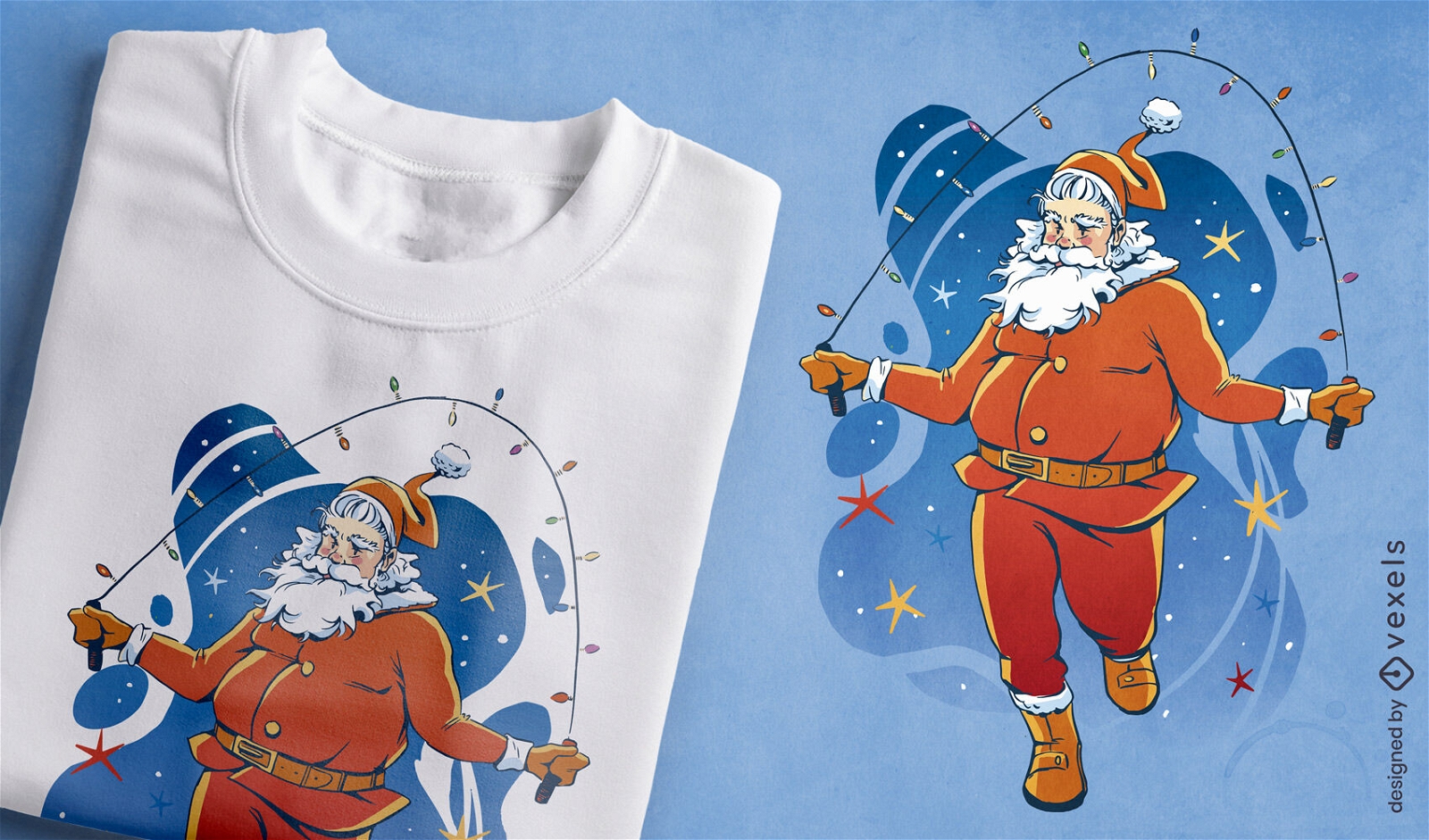 Diseño de camiseta de Santa Claus saltando la cuerda