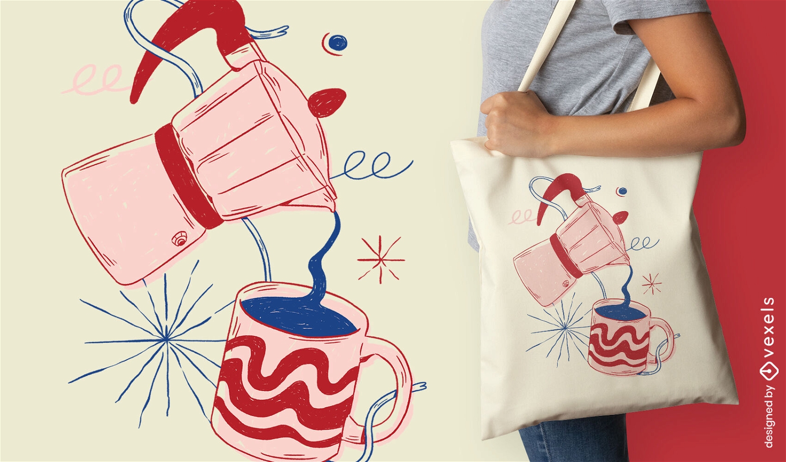 Coffee drink doodle food tote bag design