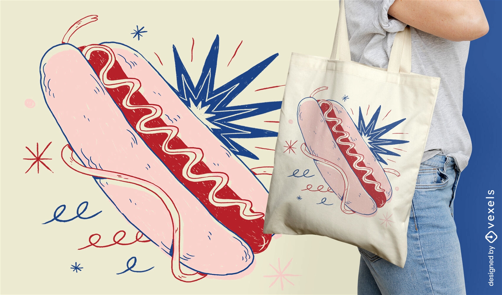 Hot-Dog-Doodle-Lebensmittel-Einkaufstaschen-Design