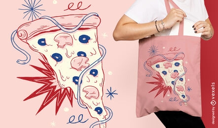 Pizza slice doodle food tote bag design