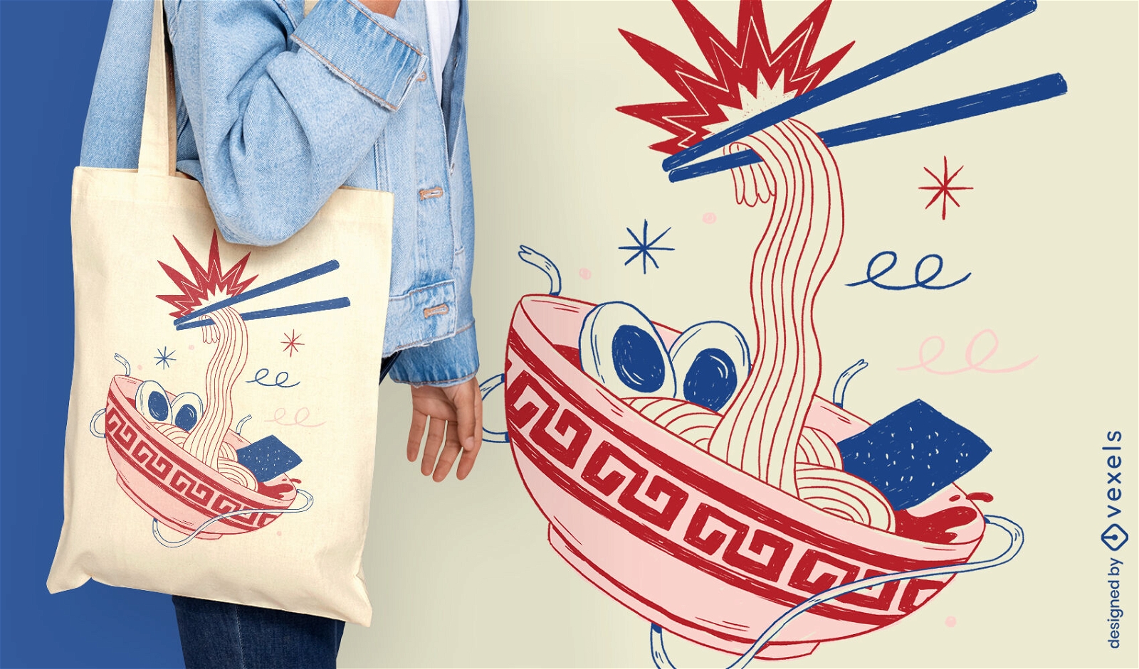 Ramen design de sacola de comida japonesa doodle