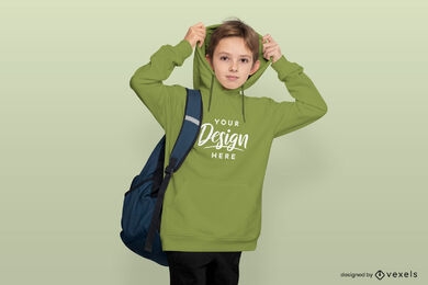 Boy child with backpack and hoodie mockup