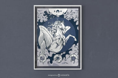 Design de cartaz de cavalo branco celestial