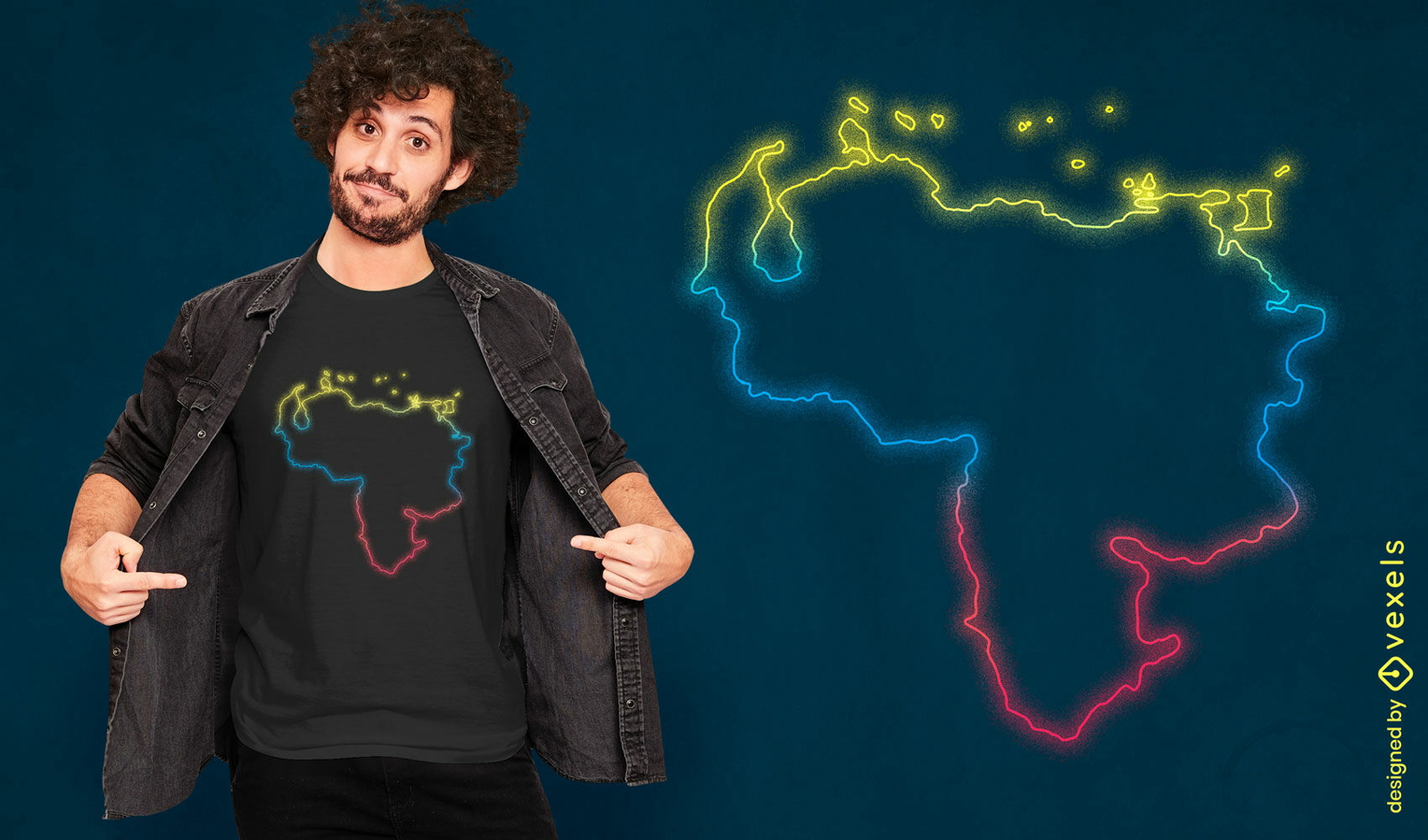 Design de camiseta de mapa de n?on venezuelano