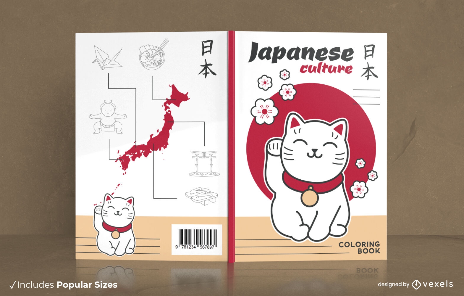 Design de capa de livro de gato da sorte Maneki-Neko