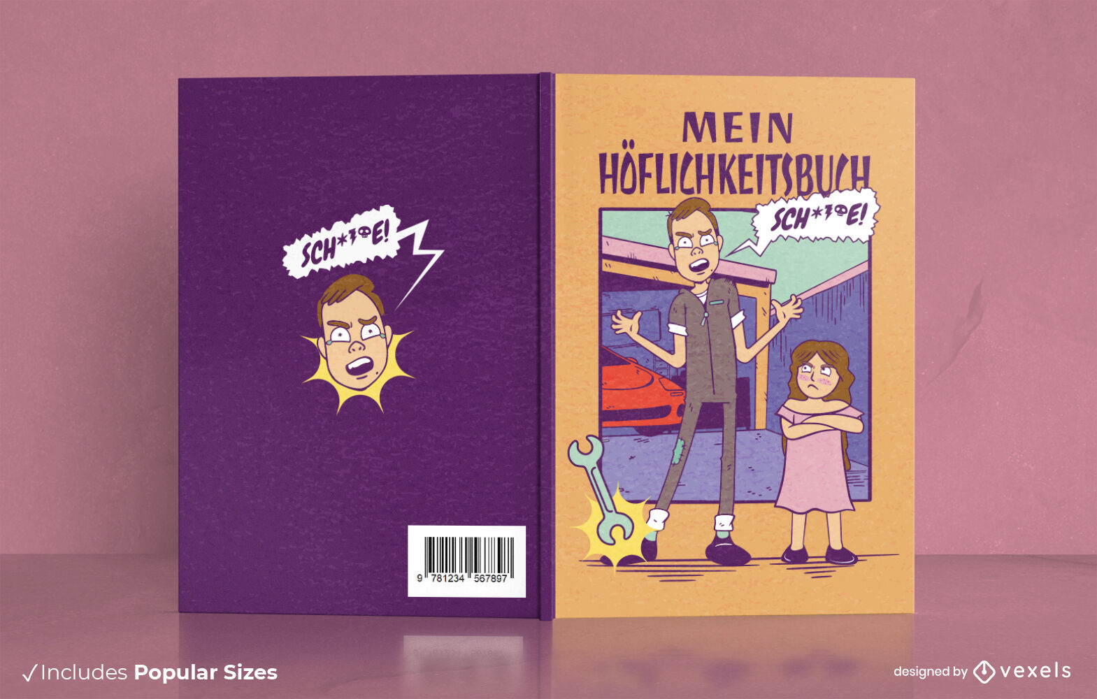 Diseño de portada de libro mecánico padre e hija.