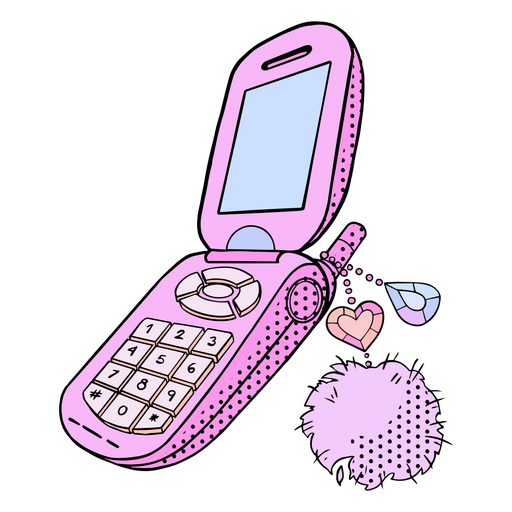 Pink cell phone with a heart on it PNG Design