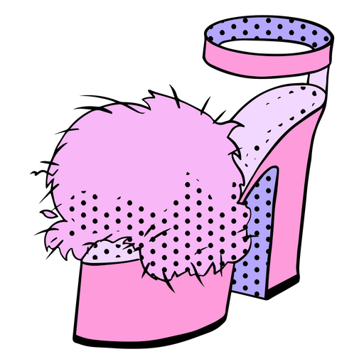 High heeled pink shoe with a furry pom pom PNG Design