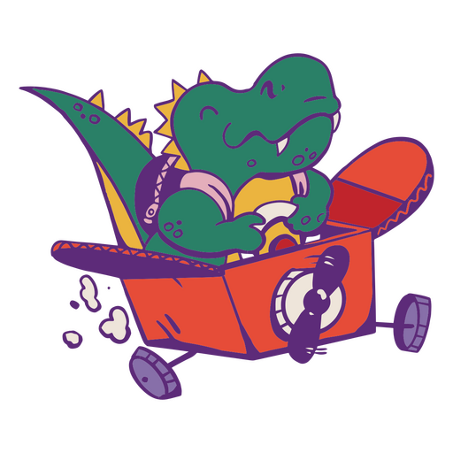 El dinosaurio verde viaja en un avión cuadrado. Diseño PNG